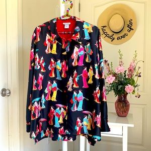 Natori Geisha Print Woman Shirt Size Extra Large